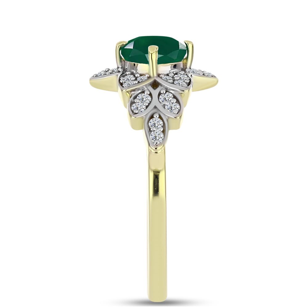 Anillo de Plata Bañada en Oro con Ágata Verde y Topacio Blanco 4 