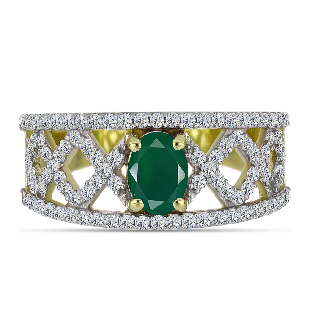 Anillo de Plata Bañada en Oro con Ágata Verde y Topacio Blanco 5 