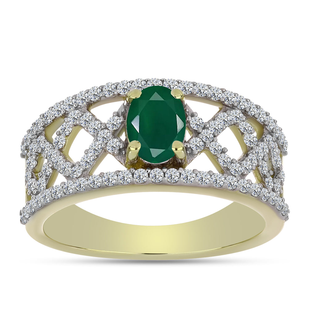 Anillo de Plata Bañada en Oro con Ágata Verde y Topacio Blanco 3 