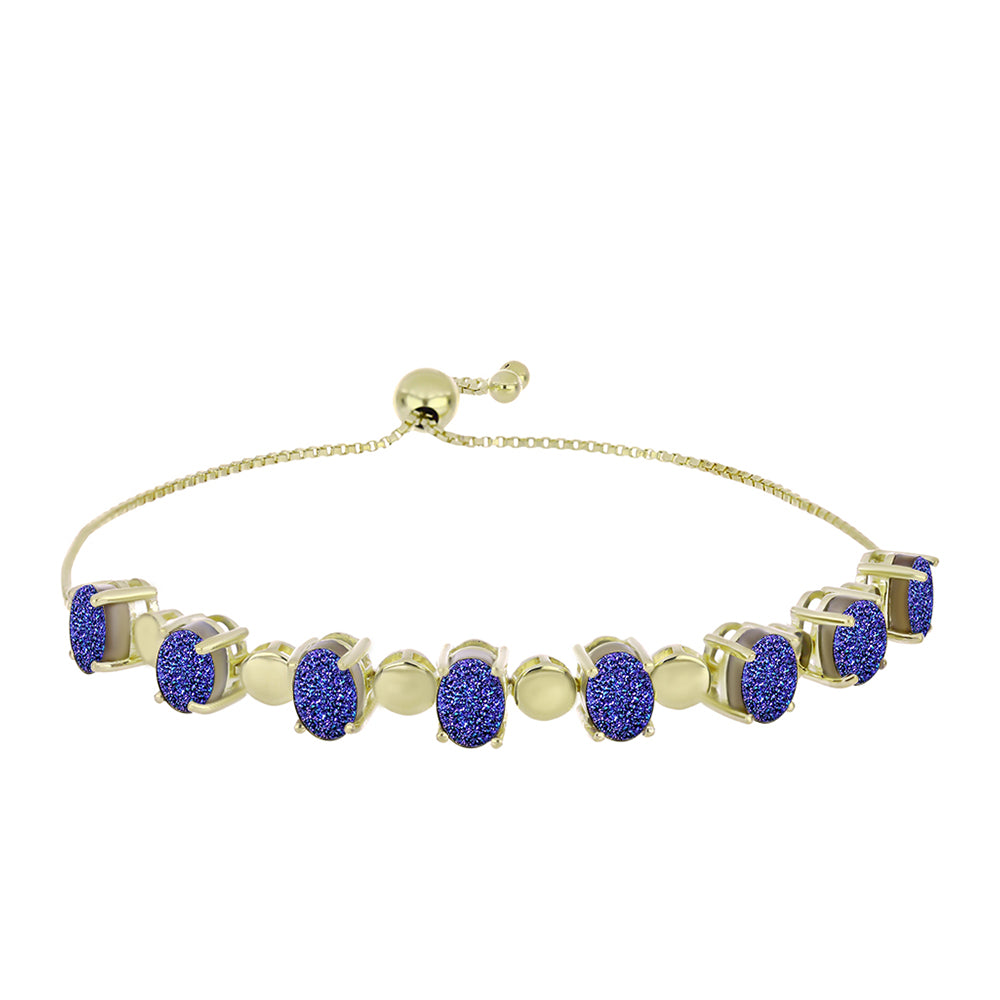 Pulsera de Plata Bañada en Oro con Drusa Purpura 4 