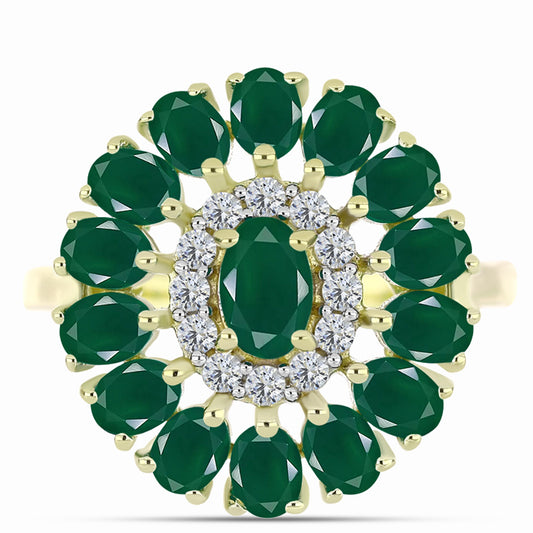 Anillo de Plata Bañada en Oro con Ágata Verde