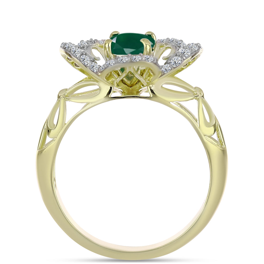 Anillo de Plata Bañada en Oro con Ágata Verde y Topacio Blanco 6 