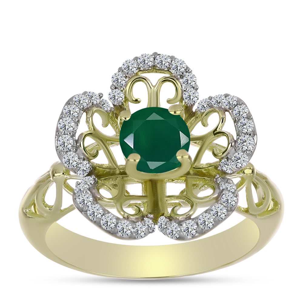 Anillo de Plata Bañada en Oro con Ágata Verde y Topacio Blanco 3 
