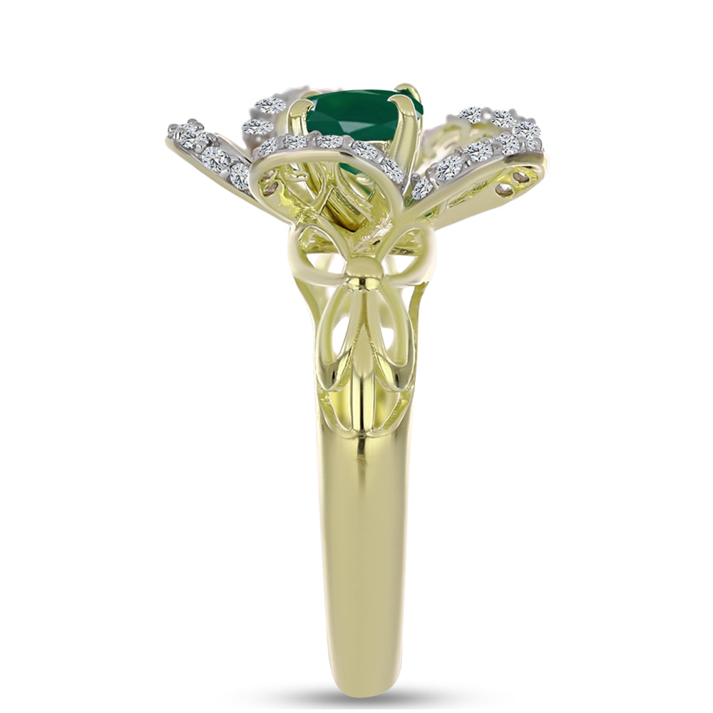 Anillo de Plata Bañada en Oro con Ágata Verde y Topacio Blanco 8 
