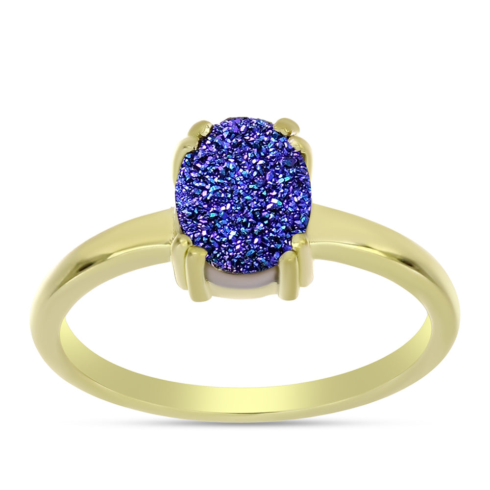Anillo de Plata Bañada en Oro con Drusa Purpura 3 