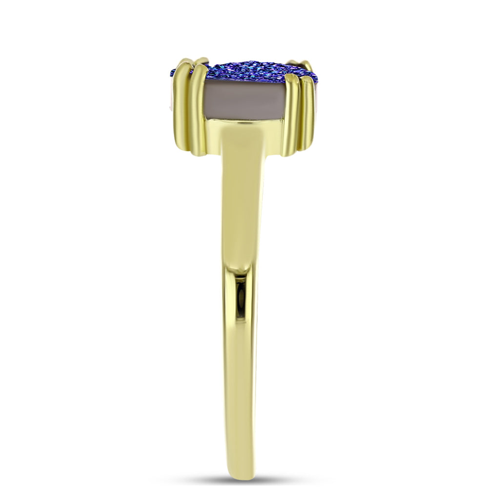 Anillo de Plata Bañada en Oro con Drusa Purpura 8 