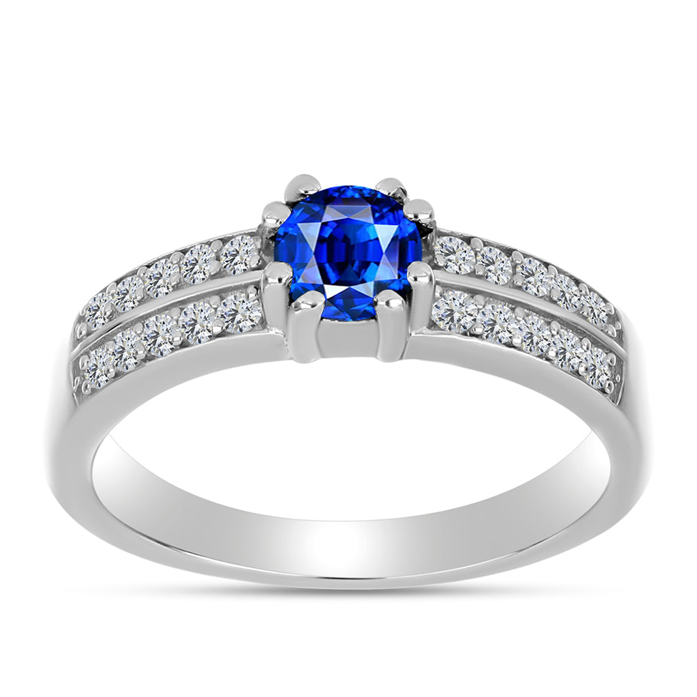 Anillo de Plata con Zafiro Azul Australiano y Topacio Blanco 7 