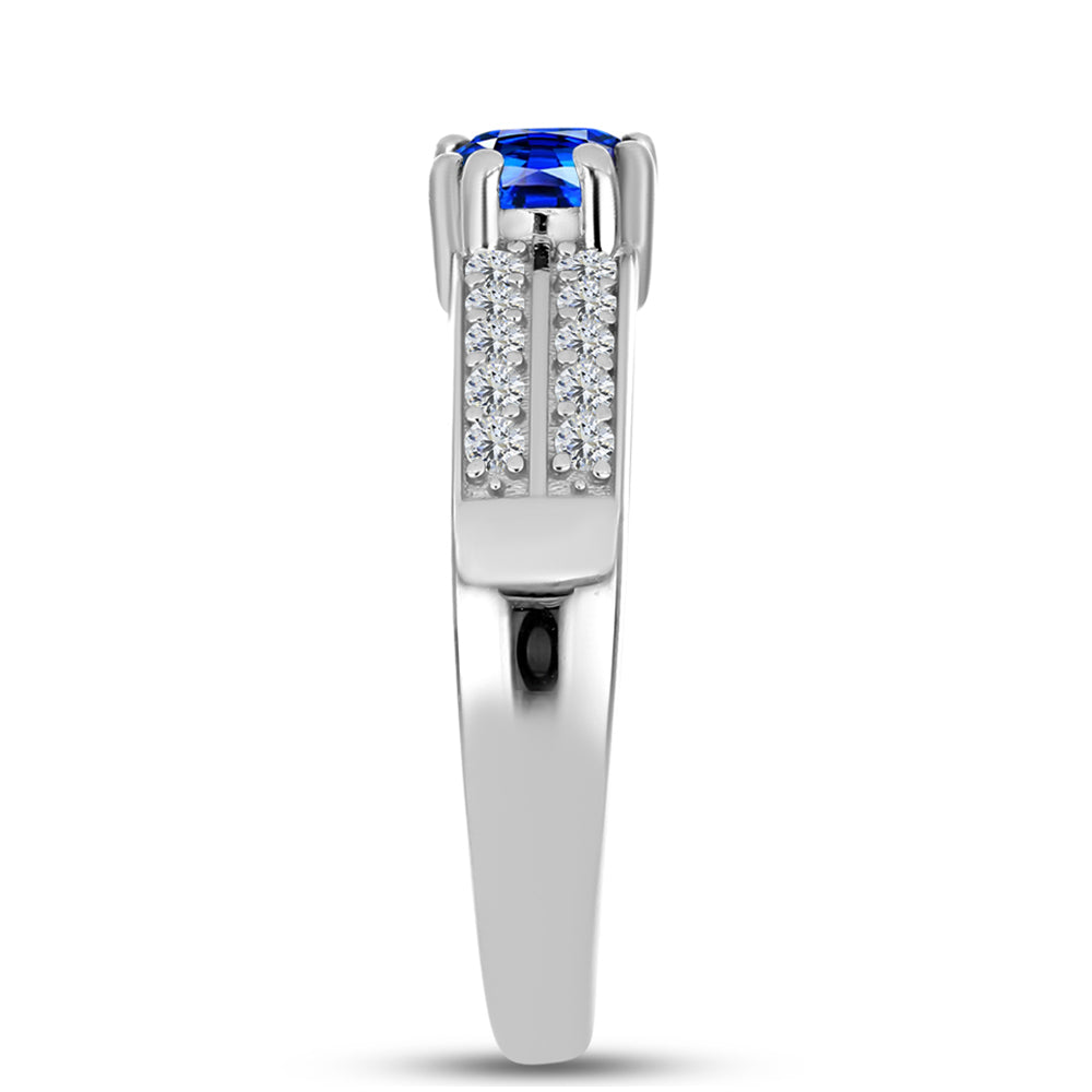 Anillo de Plata con Zafiro Azul Australiano y Topacio Blanco 4 