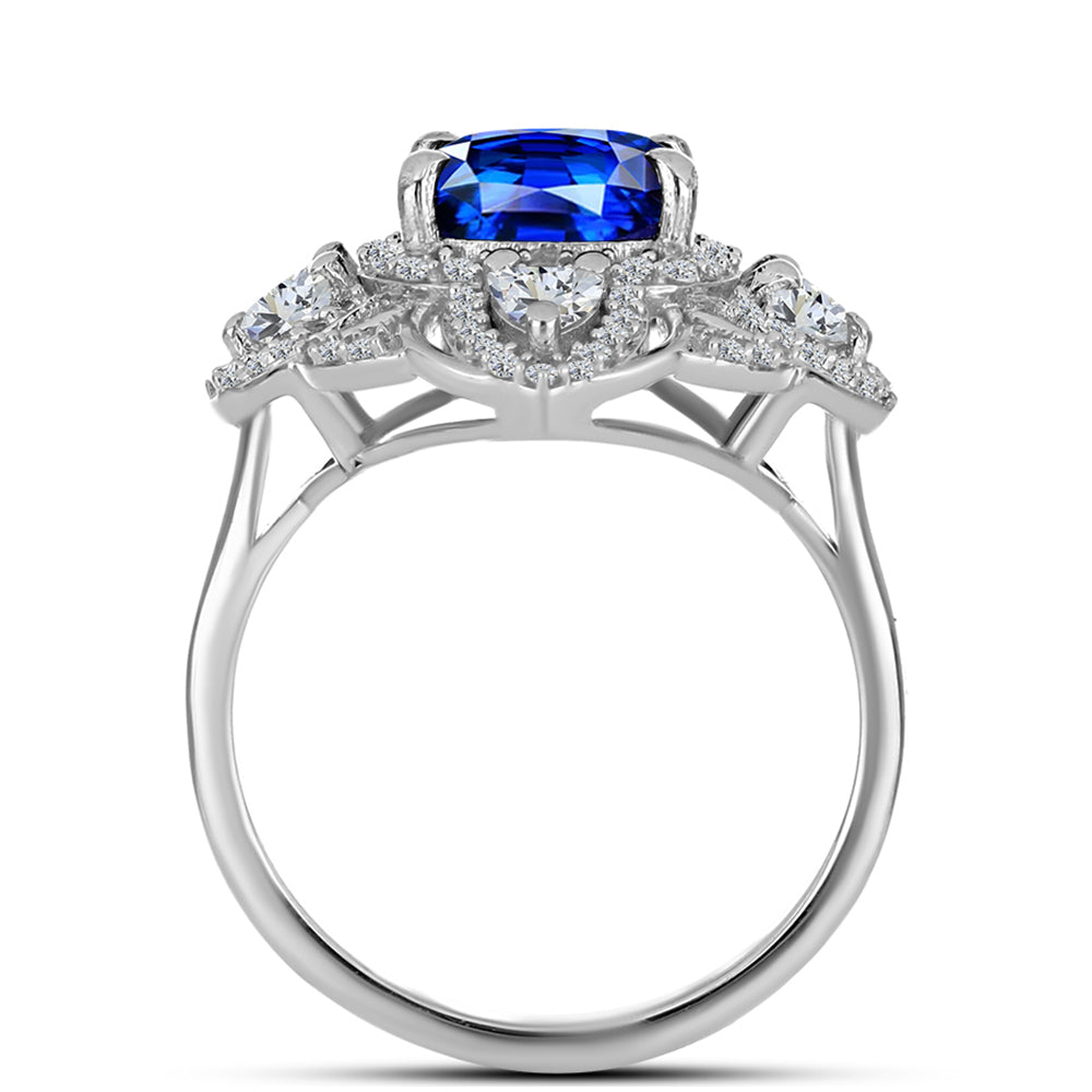Anillo de Plata con Zafiro Azul Australiano y Topacio Blanco 6 