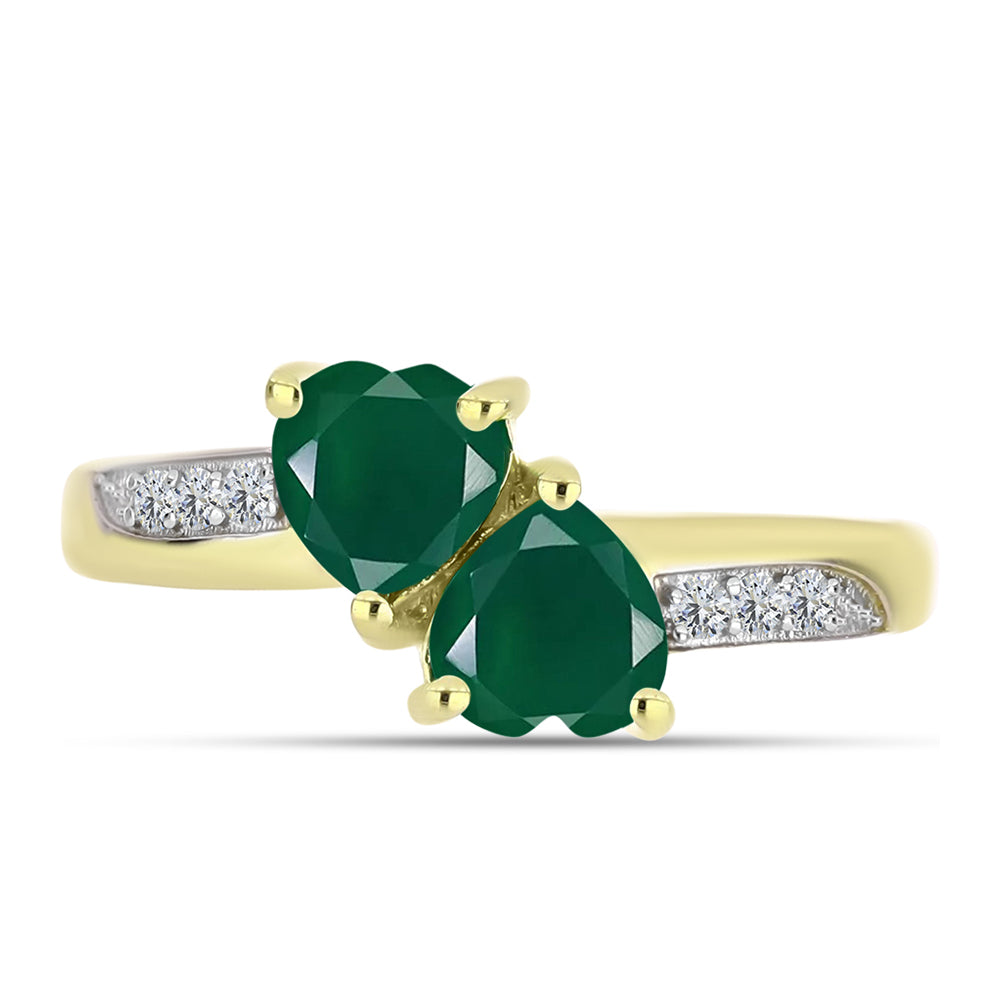 Anillo de Plata Bañada en Oro con Ágata Verde y Topacio Blanco 1 