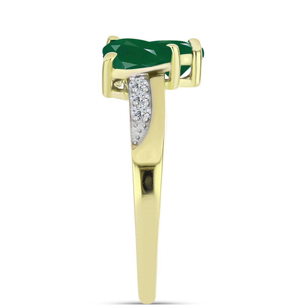 Anillo de Plata Bañada en Oro con Ágata Verde y Topacio Blanco 8 