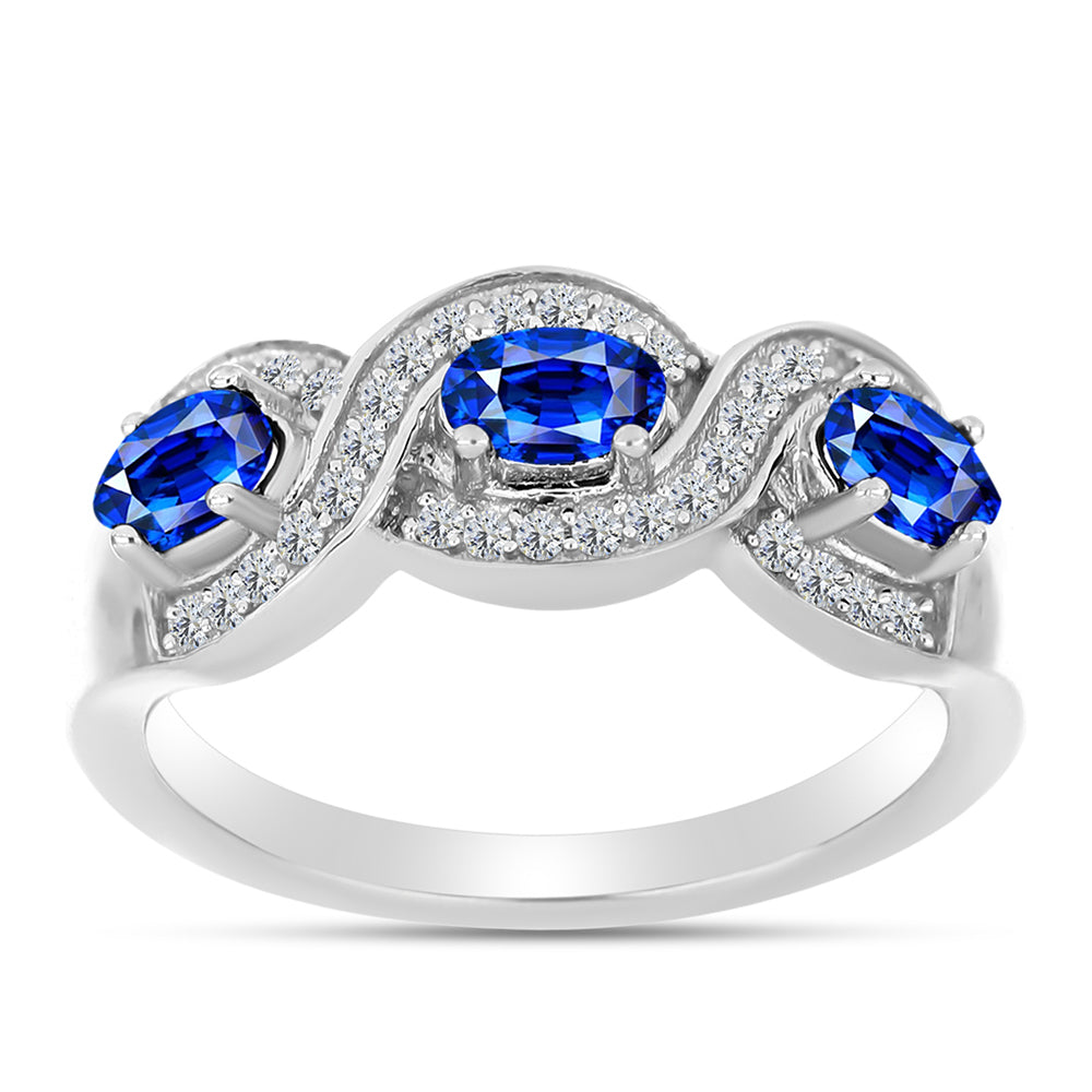 Anillo de Plata con Zafiro Azul Australiano y Topacio Blanco 7 