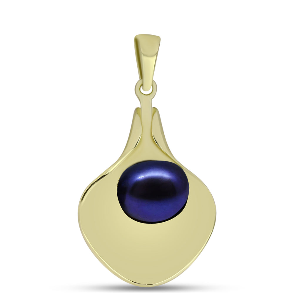 Colgante de Plata Bañada en Oro con Perla Negra de Agua dulce