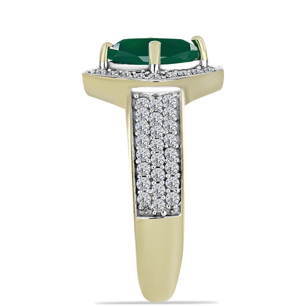 Anillo de Plata Bañada en Oro con Ágata Verde y Topacio Blanco 4 