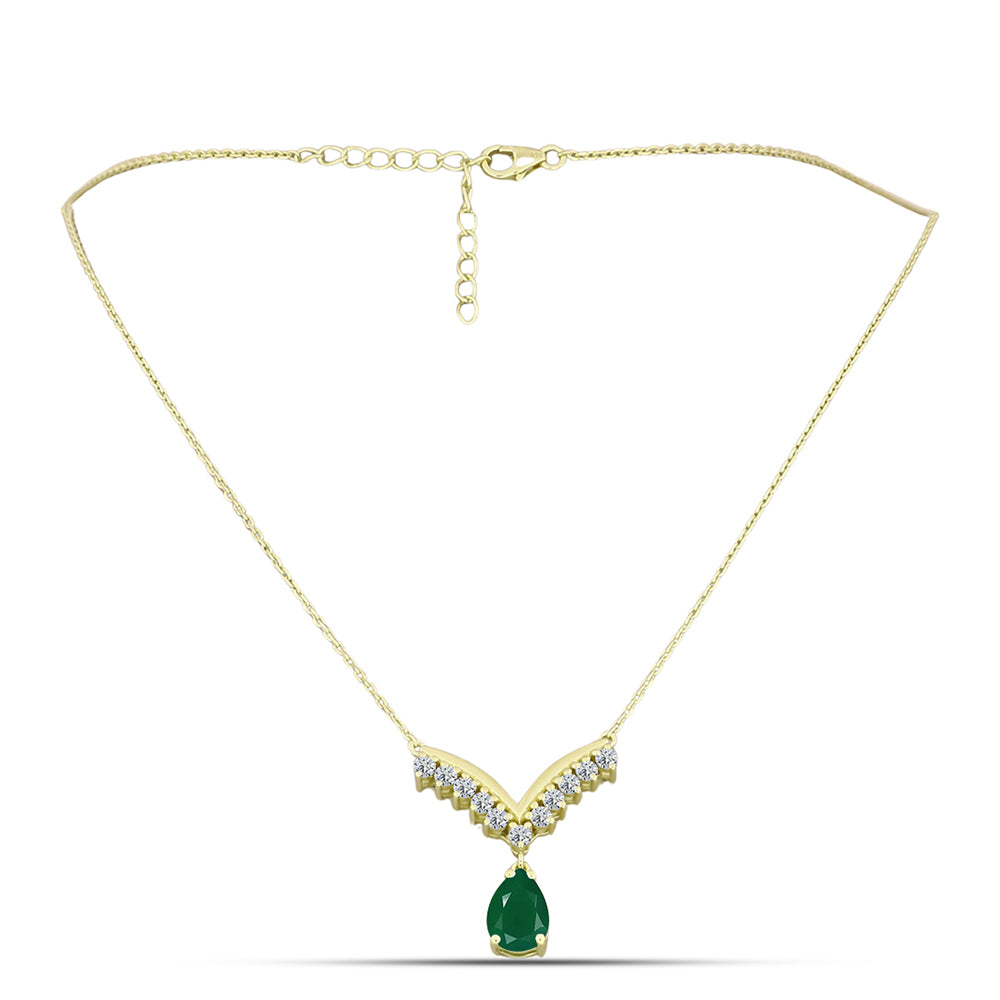 Collar de Plata Bañada en Oro con Ágata Verde y Topacio Blanco