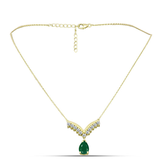 Collar de Plata Bañada en Oro con Ágata Verde y Topacio Blanco
