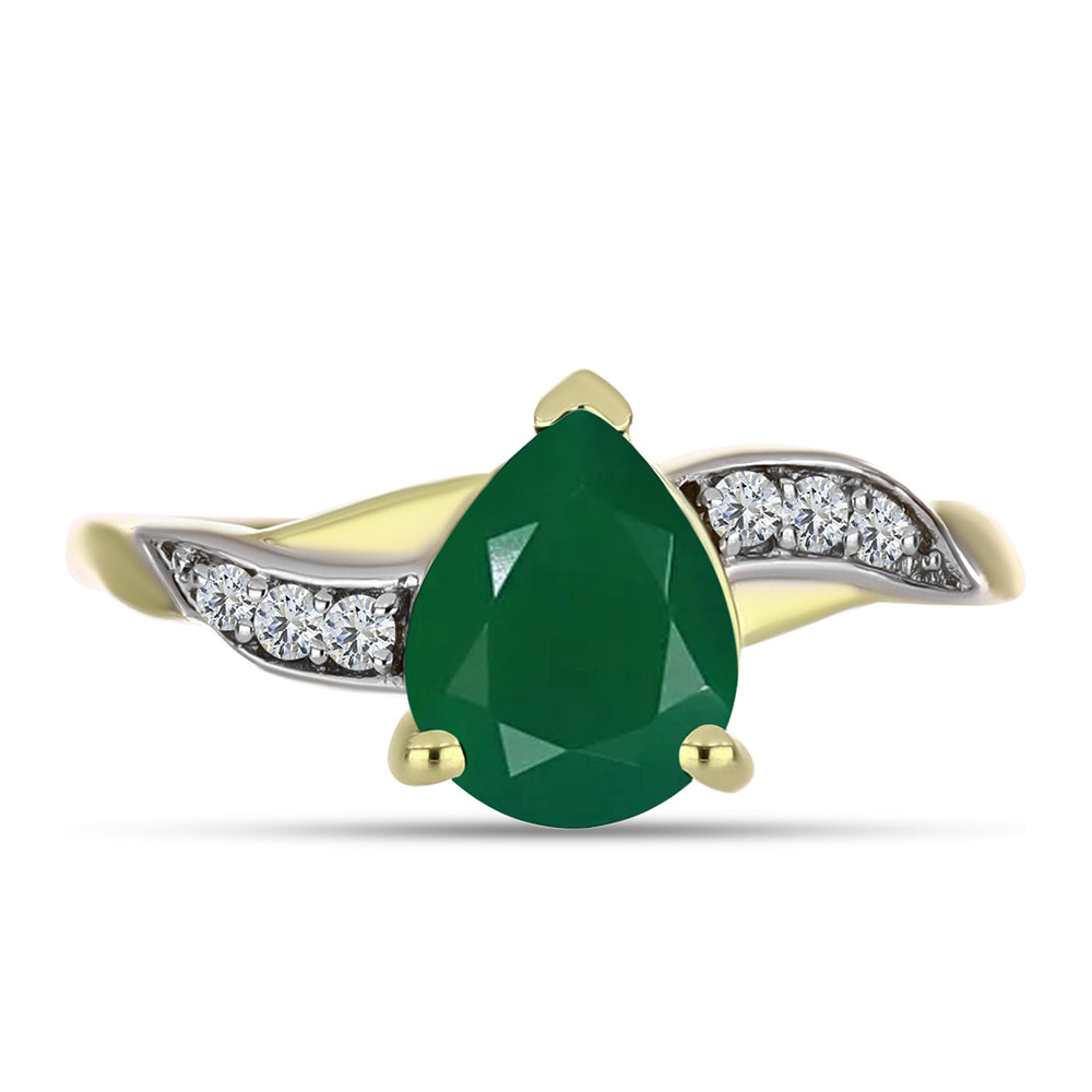 Anillo de Plata Bañada en Oro con Ágata Verde y Topacio Blanco 5 
