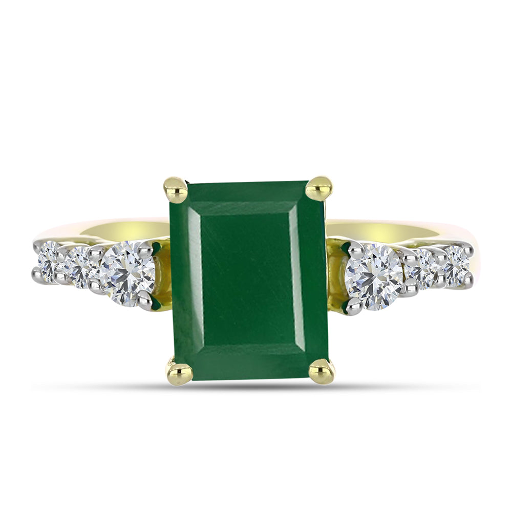 Anillo de Plata Bañada en Oro con Ágata Verde y Topacio Blanco 1 
