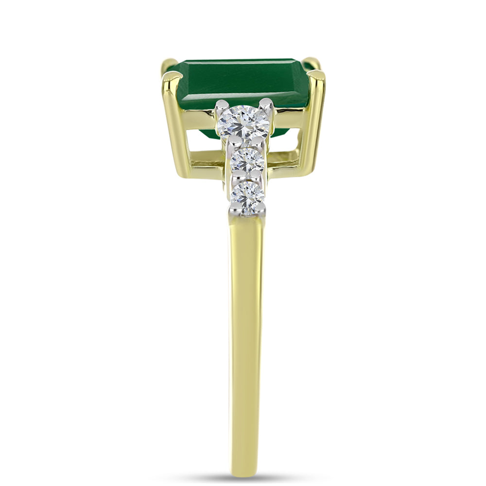 Anillo de Plata Bañada en Oro con Ágata Verde y Topacio Blanco 4 