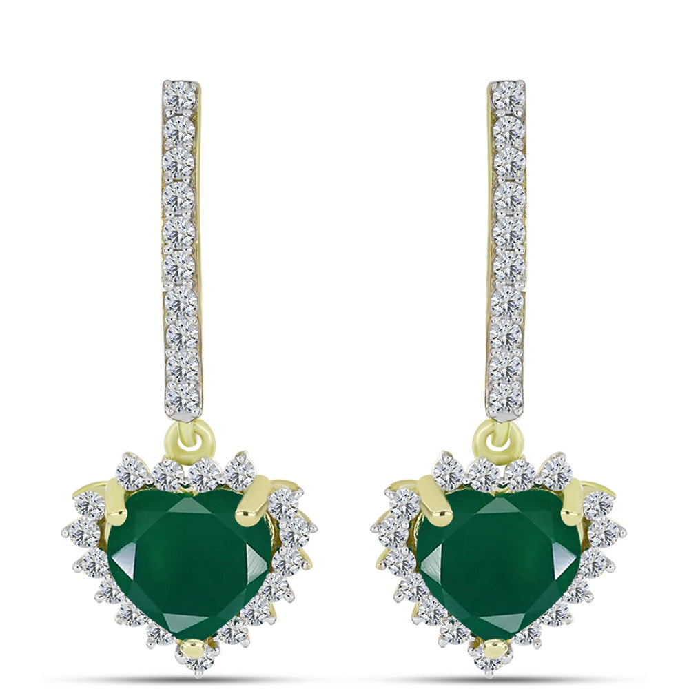 Pendientes de Plata Bañada en Oro con Ágata Verde y Topacio Blanco 1 