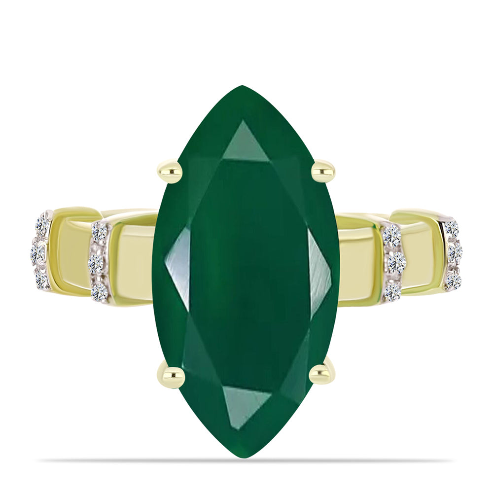 Anillo de Plata Bañada en Oro con Ágata Verde y Topacio Blanco 9 