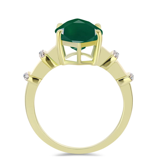 Anillo de Plata Bañada en Oro con Ágata Verde y Topacio Blanco