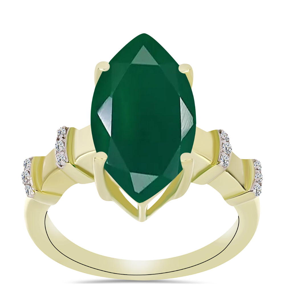Anillo de Plata Bañada en Oro con Ágata Verde y Topacio Blanco 11 