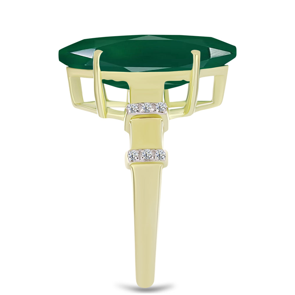 Anillo de Plata Bañada en Oro con Ágata Verde y Topacio Blanco 4 