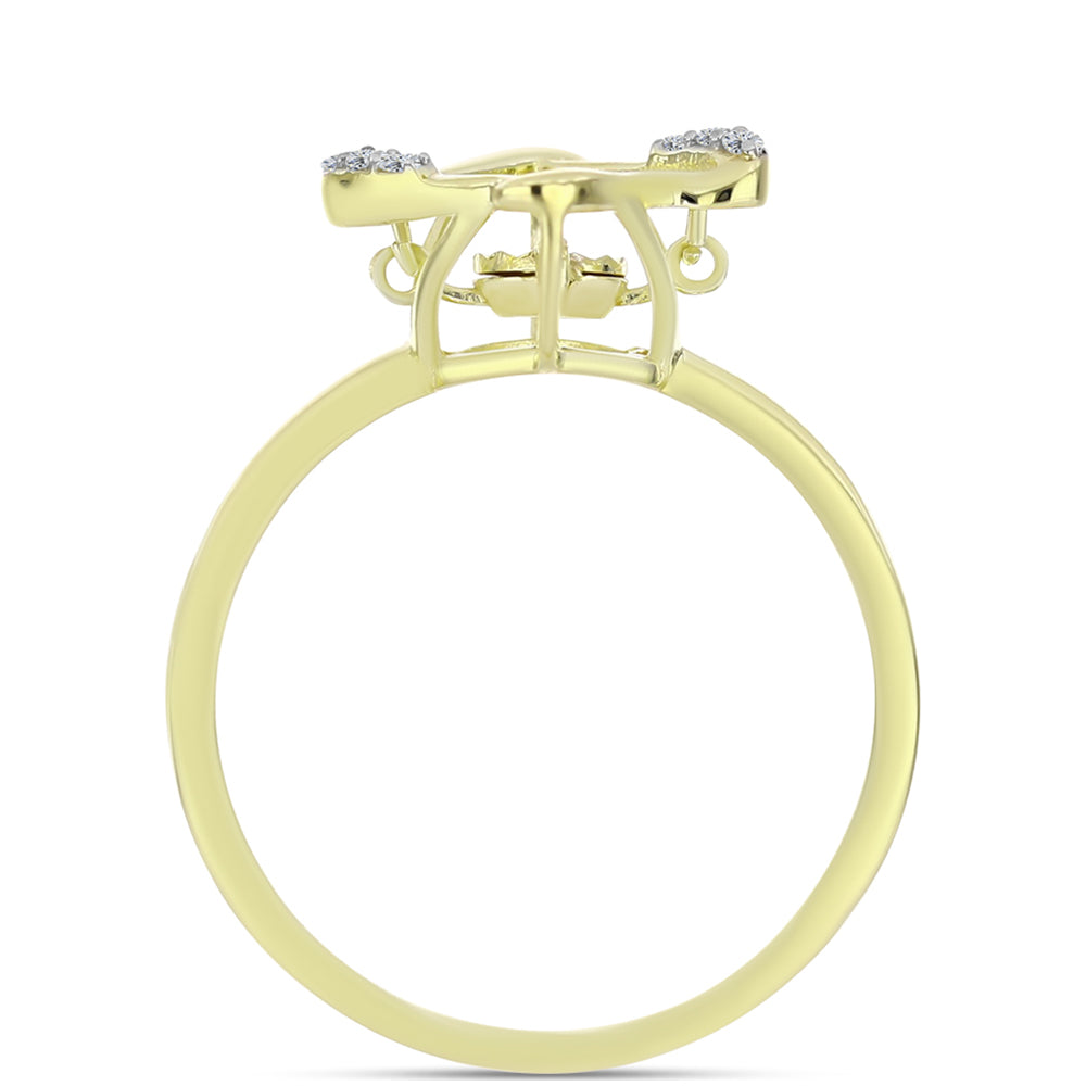 Anillo de Plata Bañada en Oro con Diamante blanco y Topacio Blanco 2 