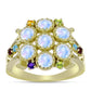 Anillo de Plata Bañada en Oro con Piedra Lunar Arco Iris y Amatista de Marruecos