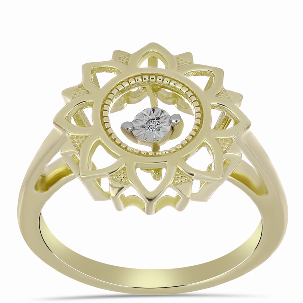 Anillo de Plata Bañada en Oro con Diamante blanco 3 
