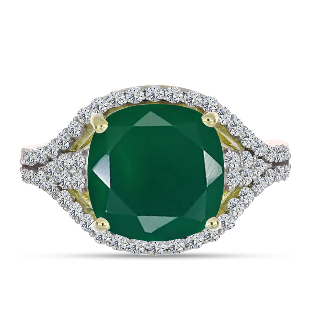 Anillo de Plata Bañada en Oro con Ágata Verde y Topacio Blanco 5 