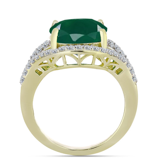 Anillo de Plata Bañada en Oro con Ágata Verde y Topacio Blanco