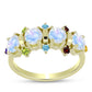 Anillo de Plata Bañada en Oro con Piedra Lunar Arco Iris y Amatista de Marruecos
