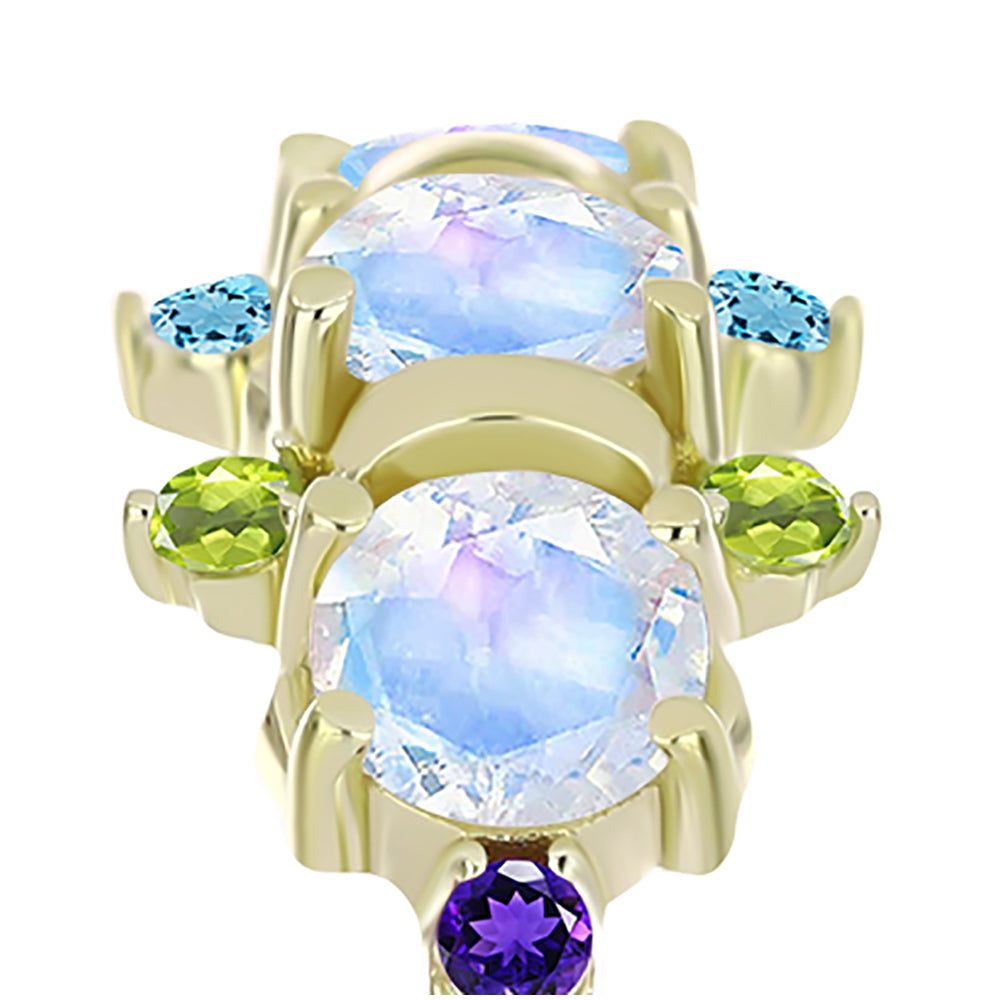 Anillo de Plata Bañada en Oro con Piedra Lunar Arco Iris y Amatista de Marruecos