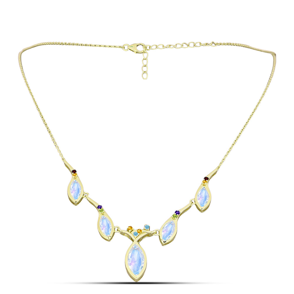 Collar de Plata Bañada en Oro con Piedra Lunar Arco Iris 2 