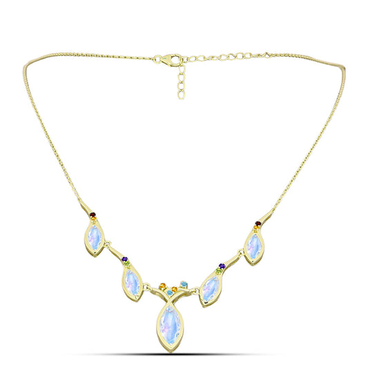 Collar de Plata Bañada en Oro con Piedra Lunar Arco Iris