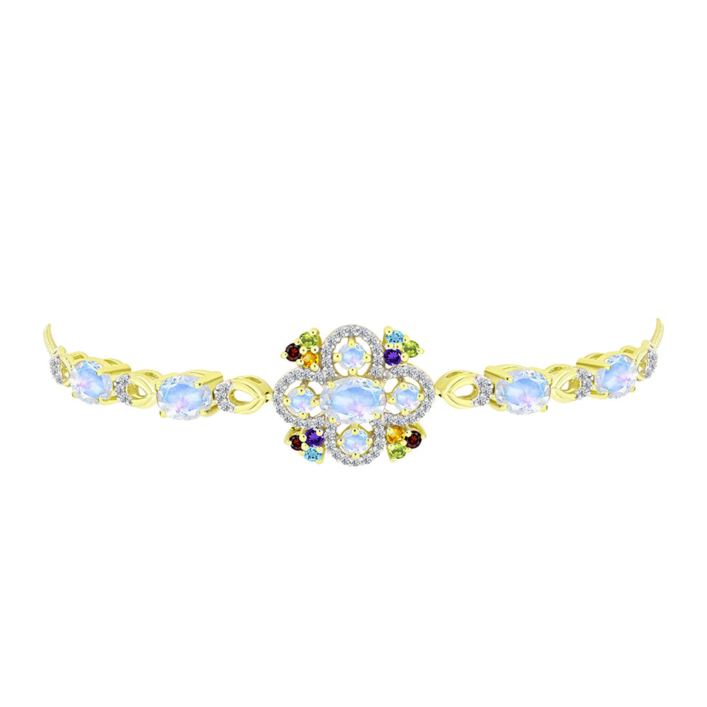 Pulsera de Plata Bañada en Oro con Piedra Lunar Arco Iris 2 