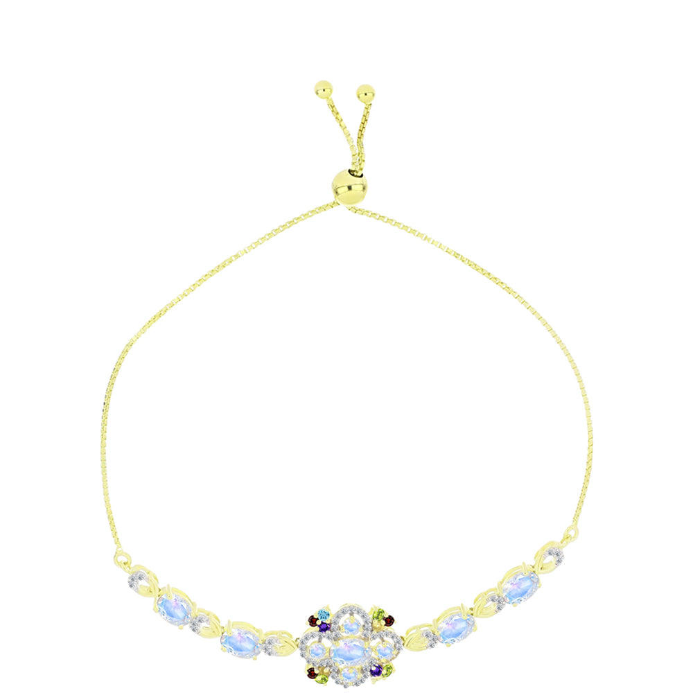 Pulsera de Plata Bañada en Oro con Piedra Lunar Arco Iris 1 