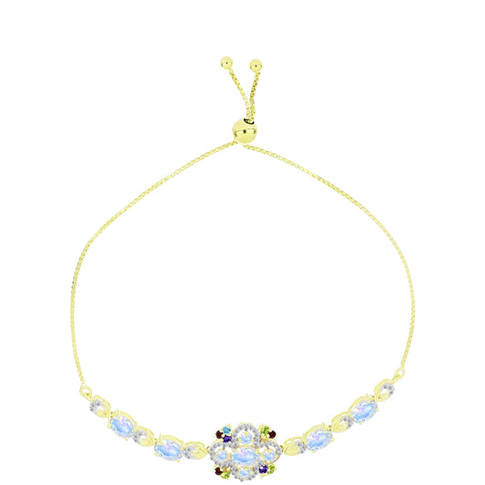 Pulsera de Plata Bañada en Oro con Piedra Lunar Arco Iris