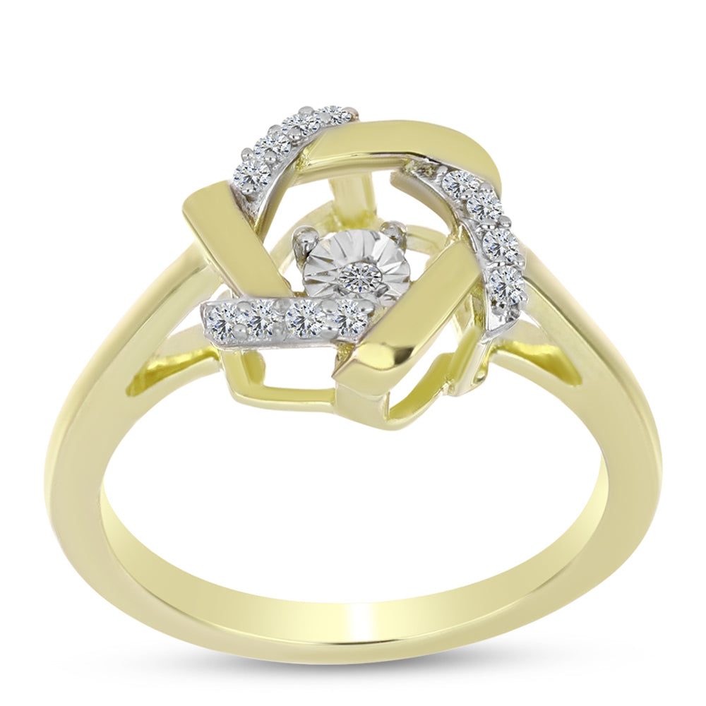 Anillo de Plata Bañada en Oro con Diamante blanco y Topacio Blanco 3 