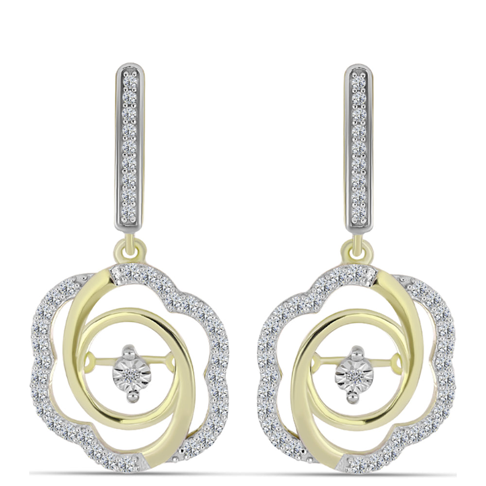 Pendientes de Plata Bañada en Oro con Diamante blanco y Topacio Blanco
