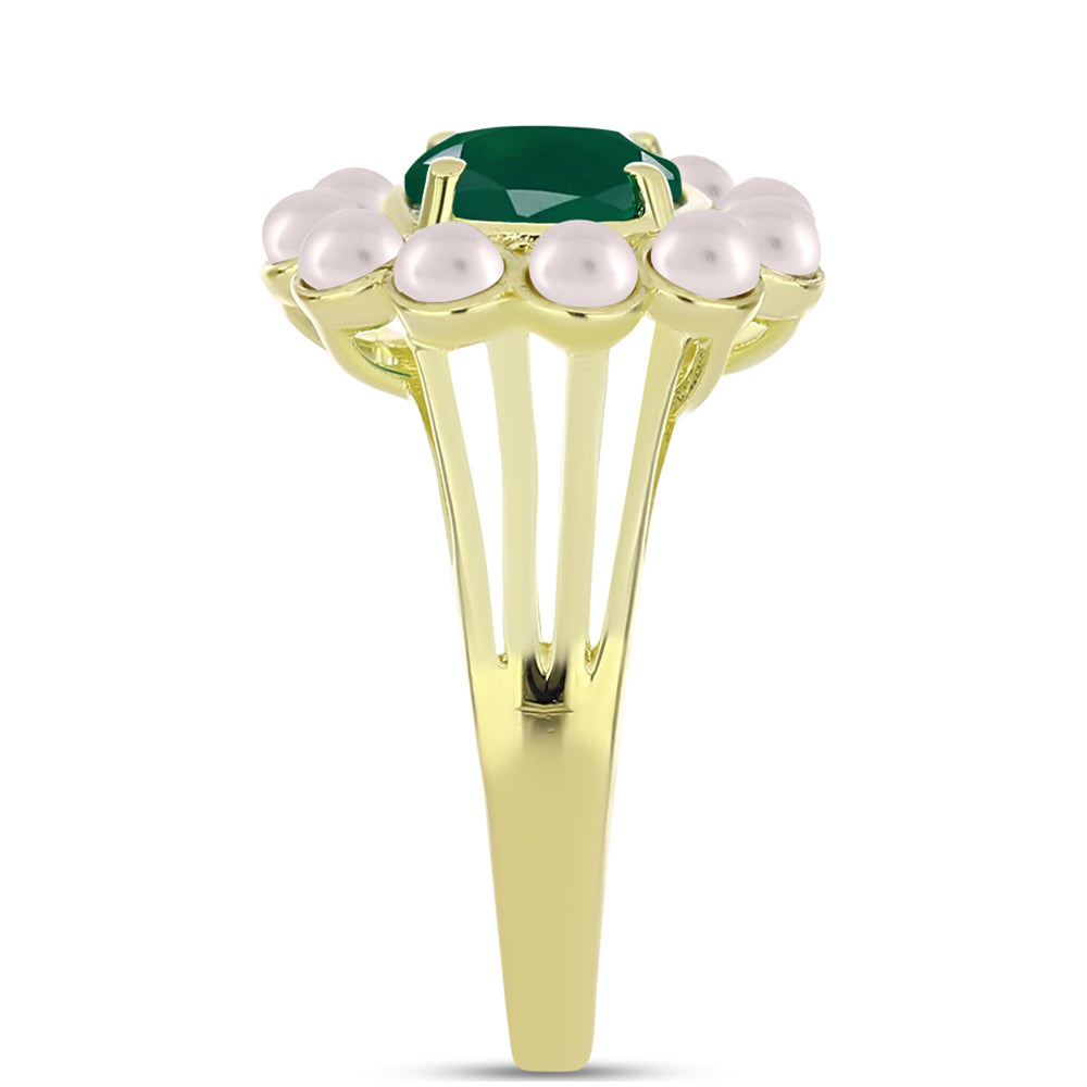 Anillo de Plata Bañada en Oro con Ágata Verde y Perla de Agua Dulce 8 