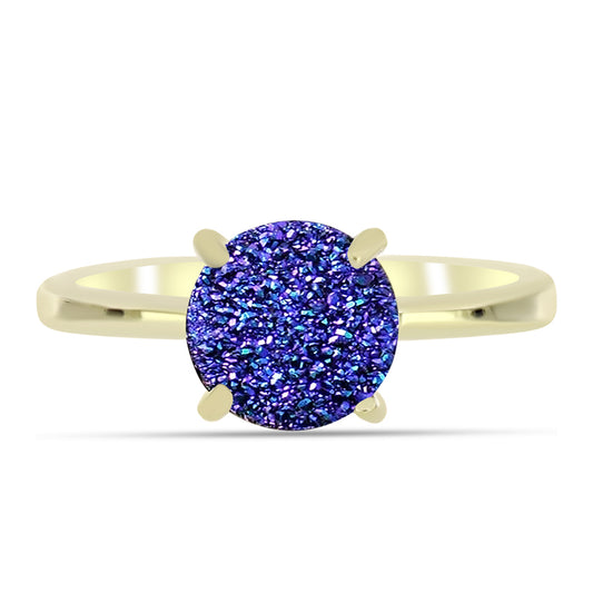 Anillo de Plata Bañada en Oro con Drusa Purpura