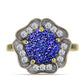 Anillo de Plata Bañada en Oro con Drusa Purpura y Topacio Blanco