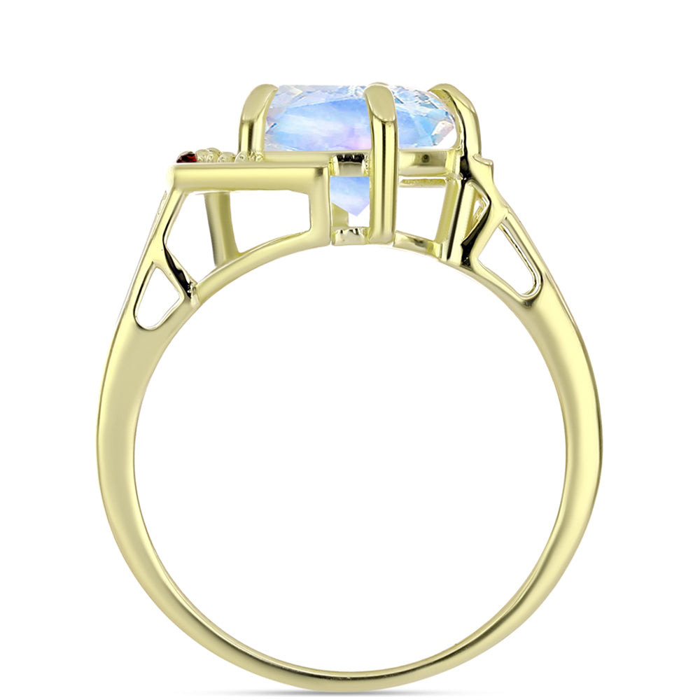 Anillo de Plata Bañada en Oro con Piedra Lunar Arco Iris y Amatista de Marruecos 6 