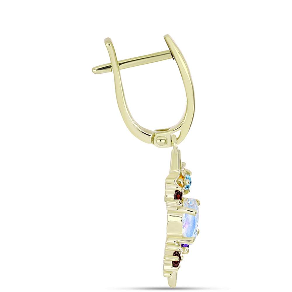 Pendientes de Plata Bañada en Oro con Piedra Lunar Arco Iris y Amatista de Marruecos 4 