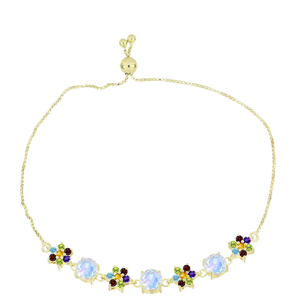 Pulsera de Plata Bañada en Oro con Piedra Lunar Arco Iris y Amatista de Marruecos 1 