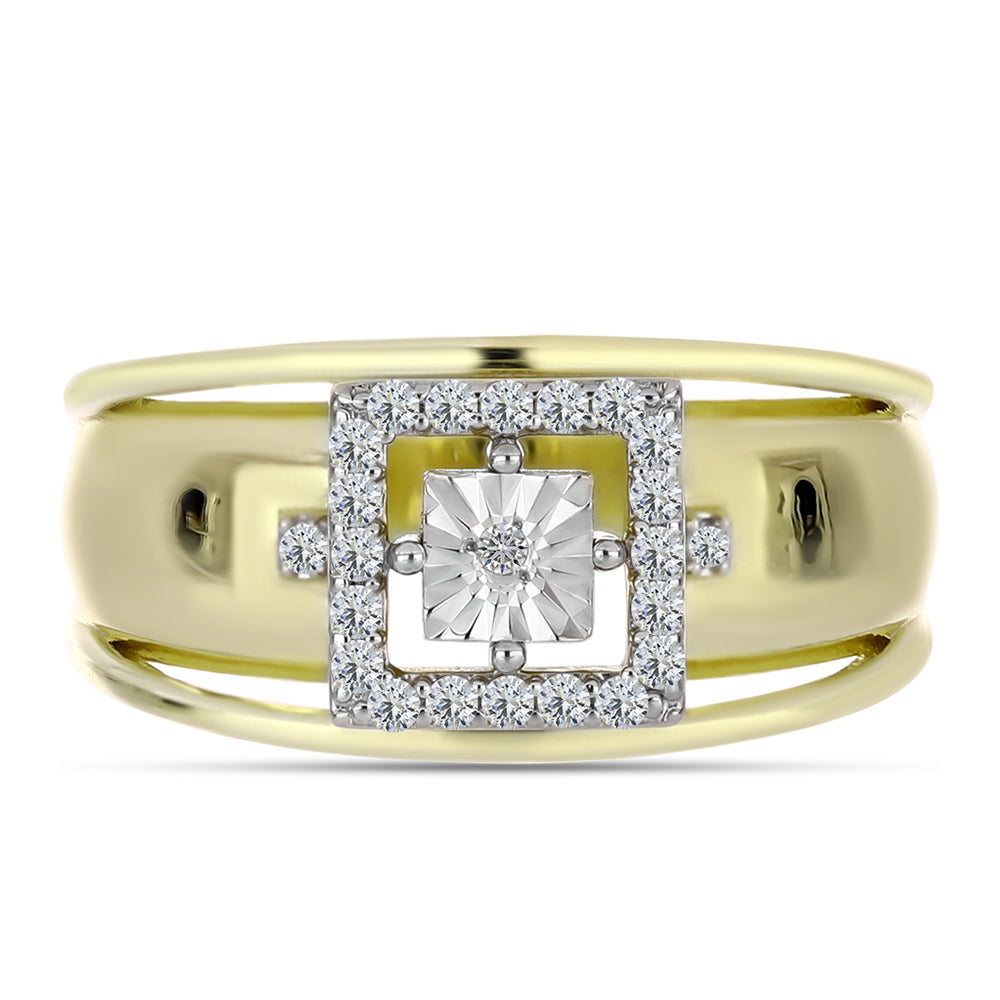 Anillo de Plata Bañada en Oro con Diamante blanco y Topacio Blanco 5 