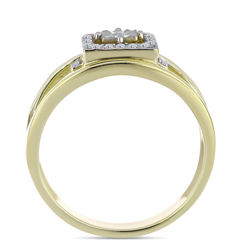 Anillo de Plata Bañada en Oro con Diamante blanco y Topacio Blanco